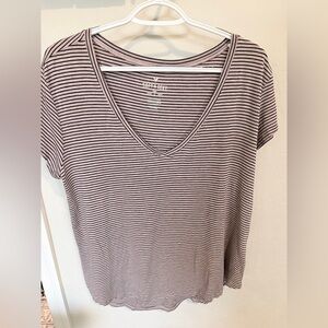 American Eagle Outfitters Black and White Striped V-Neck Tee
